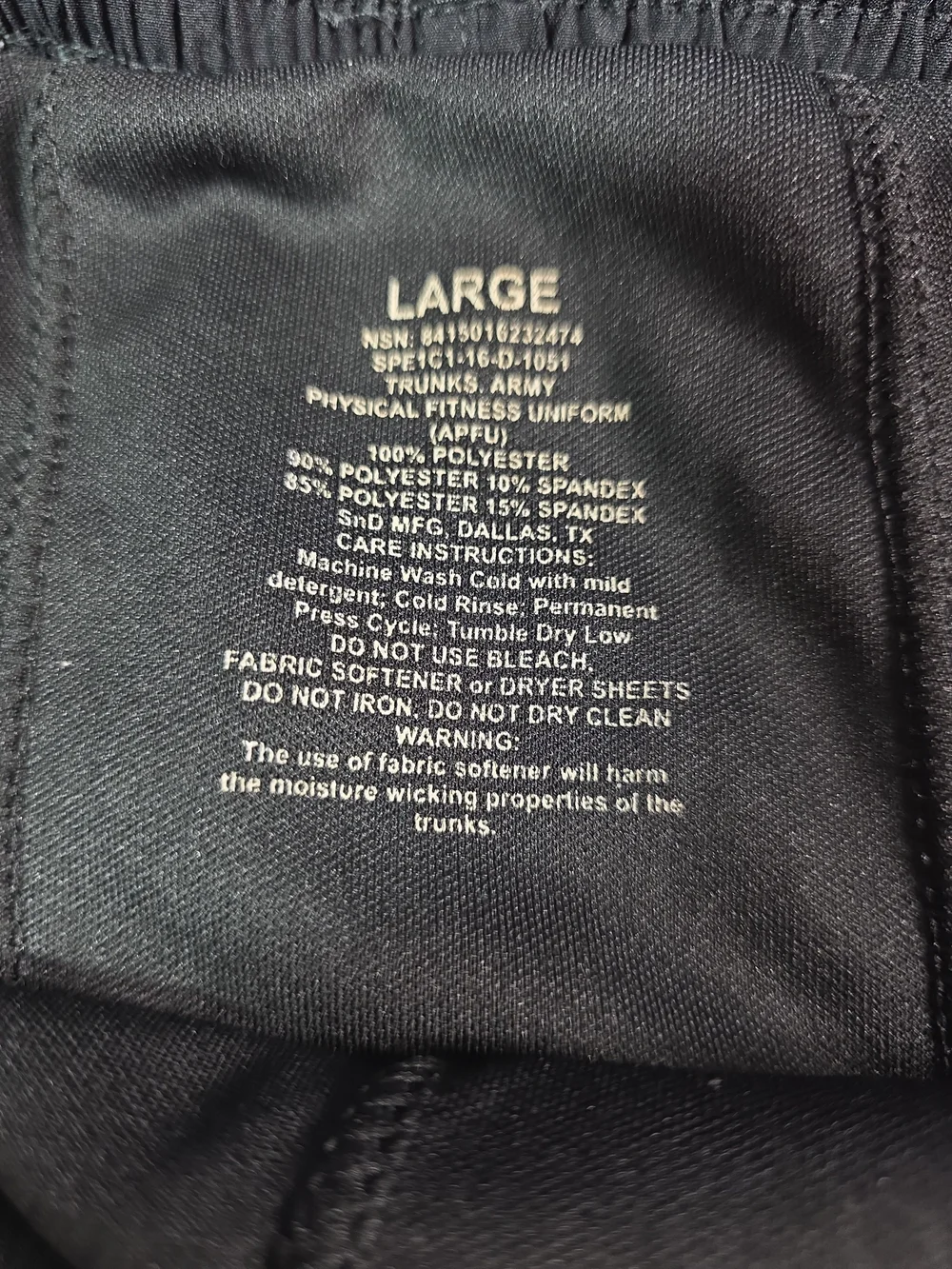 US Army Shorts Size L Black Official Issue Physical Fitness Uniform Trunks